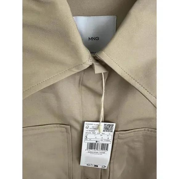 Mango Cotton Blend Oversized Overshirt with Pockets Beige NWT Small - Picture 6 of 8